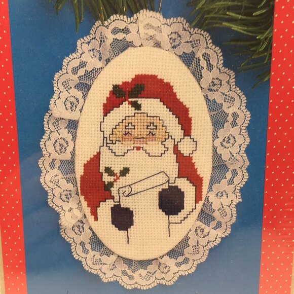 Set of 2 Counted Cross Stitch Kit Lace Ornament Santas List Shh Baby Asleep - Picture 3 of 9